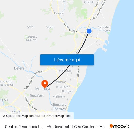Centro Residencial Arse to Universitat Ceu Cardenal Herrera map
