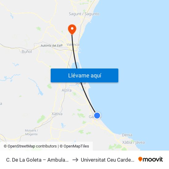 C. De La Goleta – Ambulatori [Gandia] to Universitat Ceu Cardenal Herrera map