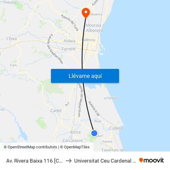 Av. Rivera Baixa 116 [Corbera] to Universitat Ceu Cardenal Herrera map