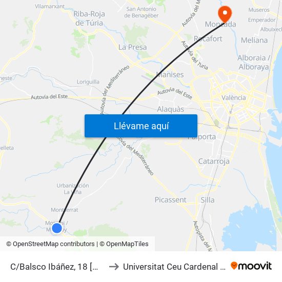 C/Balsco Ibáñez, 18 [Montroi] to Universitat Ceu Cardenal Herrera map