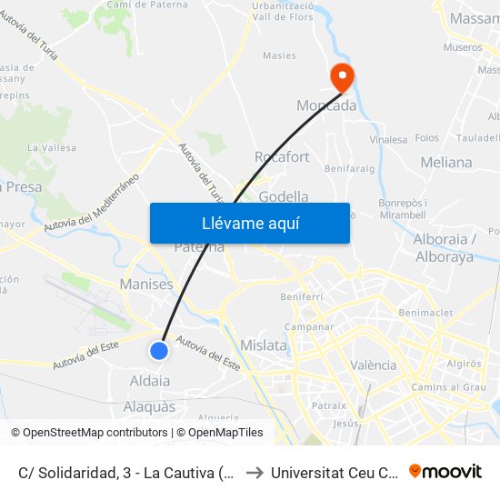 C/ Solidaridad, 3 - La Cautiva (Barrio Del Cristo) [Aldaia] to Universitat Ceu Cardenal Herrera map