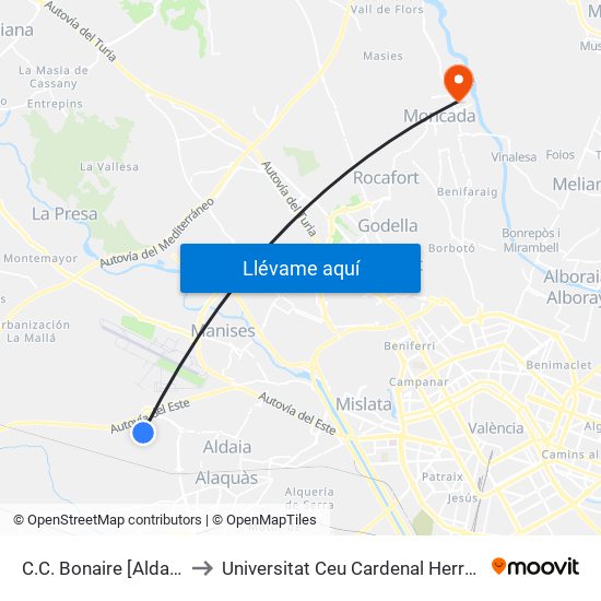 C.C. Bonaire [Aldaia] to Universitat Ceu Cardenal Herrera map