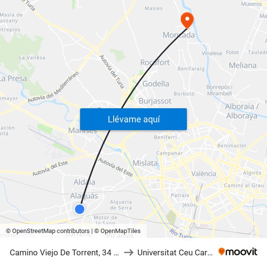 Camino Viejo De Torrent, 34 - Piscina [Alaquàs] to Universitat Ceu Cardenal Herrera map