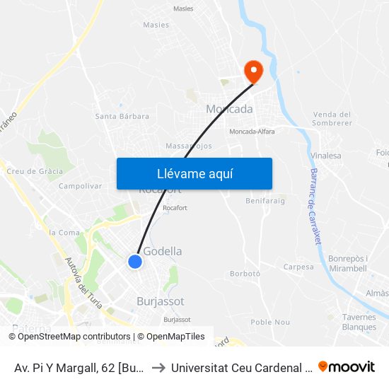 Av. Pi Y Margall, 62 [Burjassot] to Universitat Ceu Cardenal Herrera map