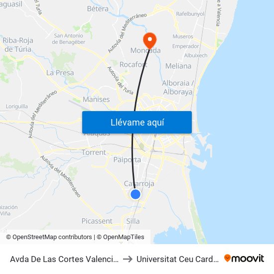 Avda De Las Cortes Valencianas 84 [Albal] to Universitat Ceu Cardenal Herrera map