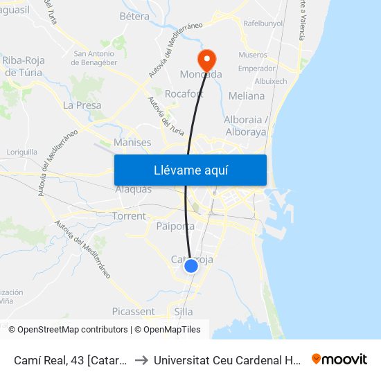 Camí Real, 43 [Catarroja] to Universitat Ceu Cardenal Herrera map