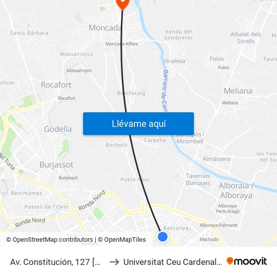 Av. Constitución, 127 [València] to Universitat Ceu Cardenal Herrera map