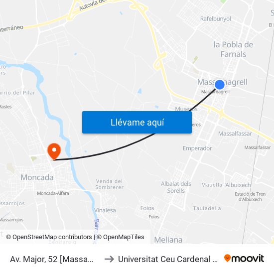 Av. Major, 52 [Massamagrell] to Universitat Ceu Cardenal Herrera map