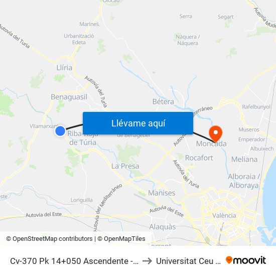 Cv-370 Pk 14+050 Ascendente - Fábrica De Pieles [Vilamarxant] to Universitat Ceu Cardenal Herrera map