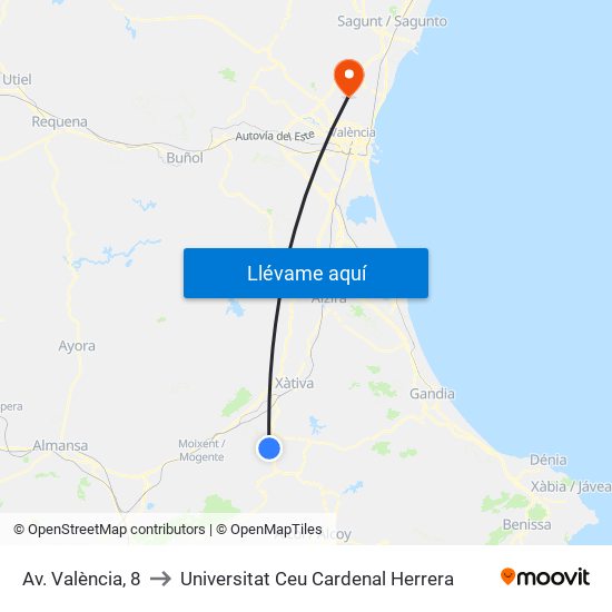 Av. València, 8 to Universitat Ceu Cardenal Herrera map