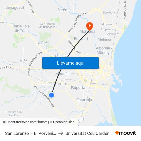 San Lorenzo – El Porvenir [Torrent] to Universitat Ceu Cardenal Herrera map