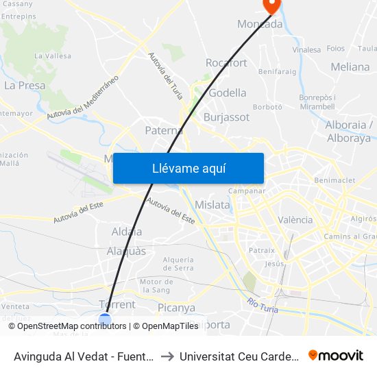 Avinguda Al Vedat - Fuente Las Ranas to Universitat Ceu Cardenal Herrera map