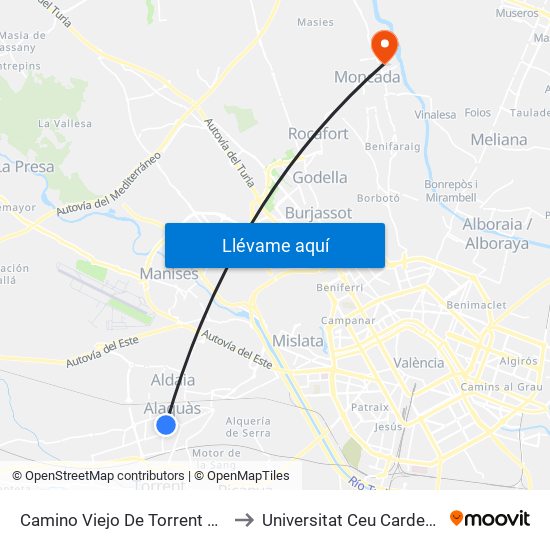 Camino Viejo De Torrent 22 [Alaquàs] to Universitat Ceu Cardenal Herrera map