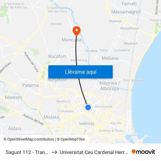 Sagunt 112 - Tranvia to Universitat Ceu Cardenal Herrera map