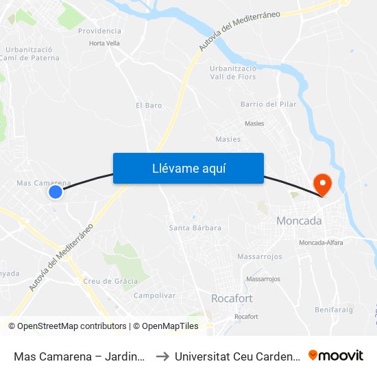 Mas Camarena – Jardins I [Bétera] to Universitat Ceu Cardenal Herrera map