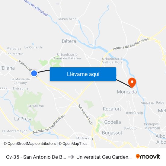 Cv-35 - San Antonio De Benagéber to Universitat Ceu Cardenal Herrera map