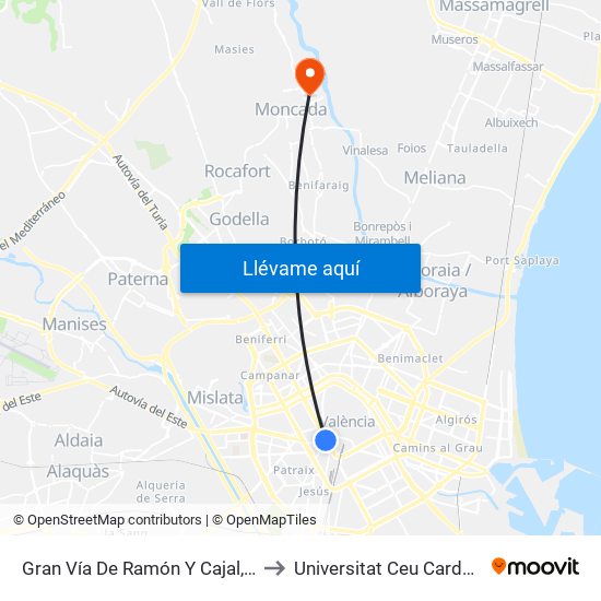 Gran Vía De Ramón Y Cajal, 39 [València] to Universitat Ceu Cardenal Herrera map