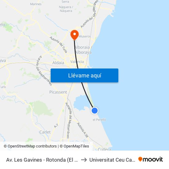 Av. Les Gavines - Rotonda (El Perellonet) [València] to Universitat Ceu Cardenal Herrera map