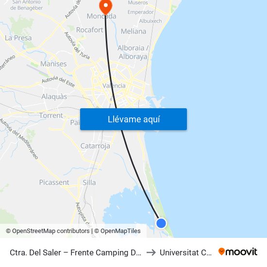 Ctra. Del Saler – Frente Camping Devesa Garden, Front (El Perellonet) [València] to Universitat Ceu Cardenal Herrera map