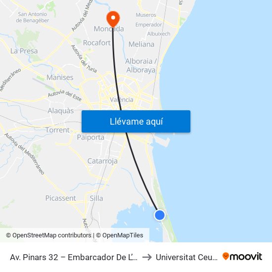 Av. Pinars 32 – Embarcador De L’Albufera  (Les Gavines)) [València] to Universitat Ceu Cardenal Herrera map