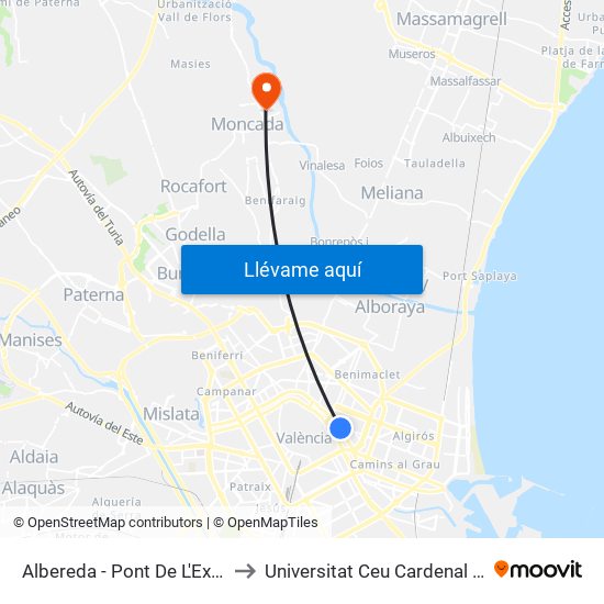 Albereda to Universitat Ceu Cardenal Herrera map