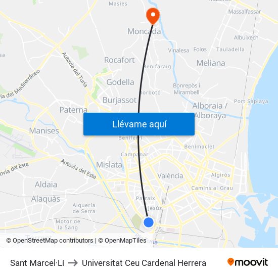 Sant Marcel·Lí to Universitat Ceu Cardenal Herrera map