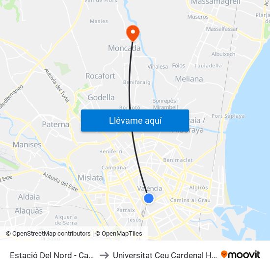 Estació Del Nord - Castelló to Universitat Ceu Cardenal Herrera map