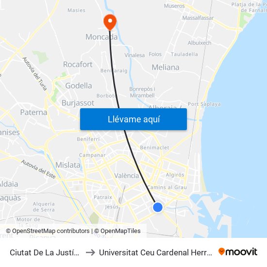 Ciutat De La Justícia to Universitat Ceu Cardenal Herrera map