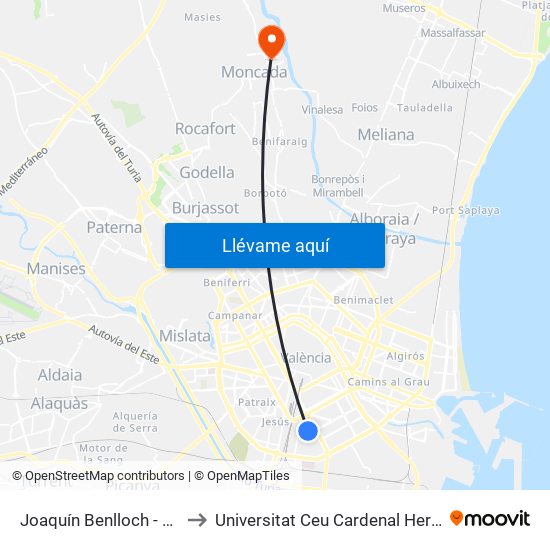 Joaquín Benlloch - Oltà to Universitat Ceu Cardenal Herrera map