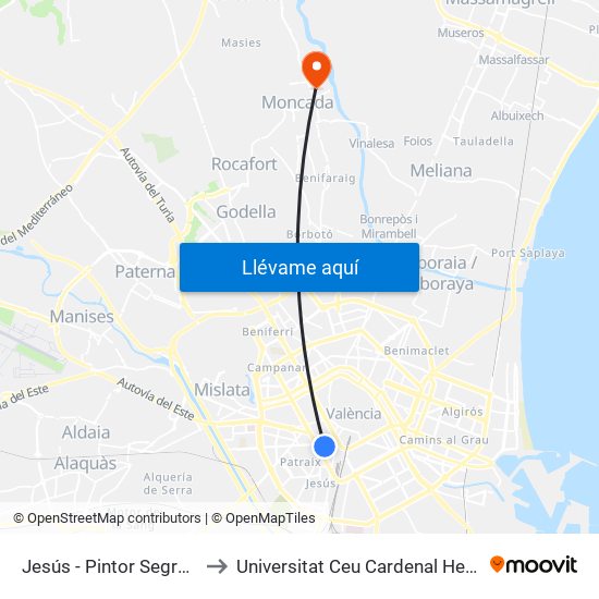 Jesús - Pintor Segrelles to Universitat Ceu Cardenal Herrera map