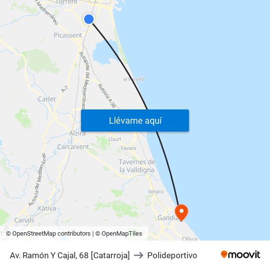 Av. Ramón Y Cajal, 68 [Catarroja] to Polideportivo map