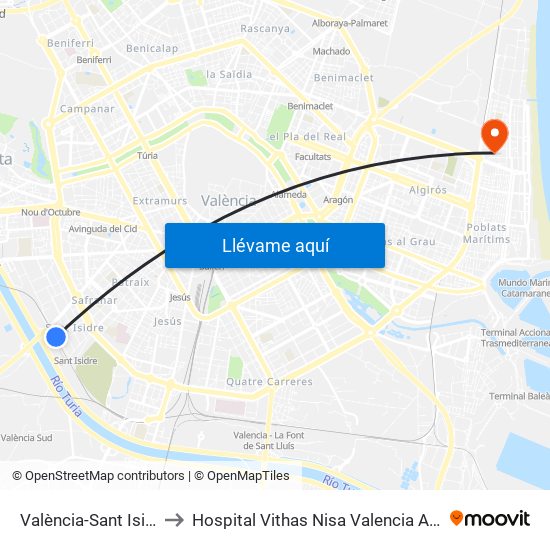 València-Sant Isidre to Hospital Vithas Nisa Valencia Al Mar map