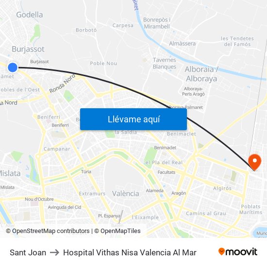 Sant Joan to Hospital Vithas Nisa Valencia Al Mar map