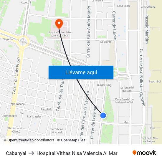 Cabanyal to Hospital Vithas Nisa Valencia Al Mar map