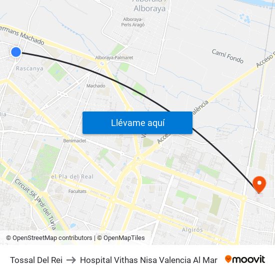 Tossal Del Rei to Hospital Vithas Nisa Valencia Al Mar map