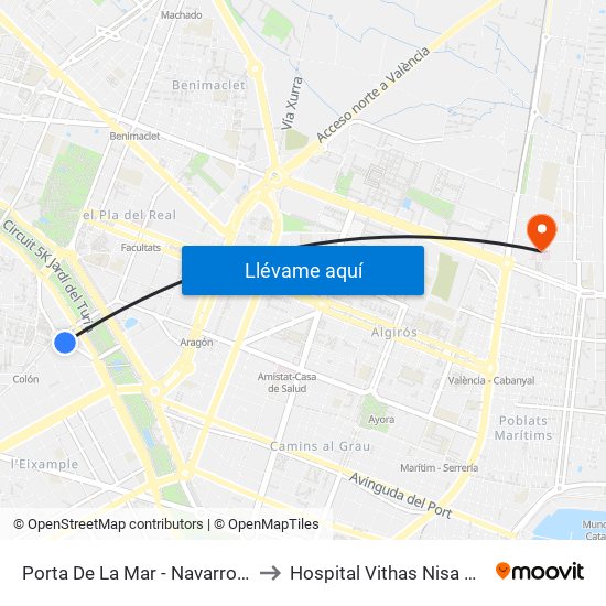 Porta De La Mar to Hospital Vithas Nisa Valencia Al Mar map