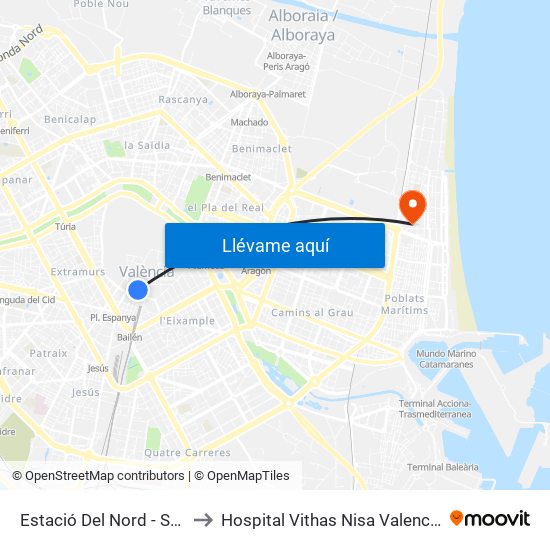 Estació Del Nord - Sant Pau to Hospital Vithas Nisa Valencia Al Mar map