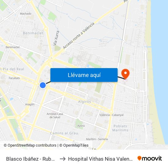 Blasco Ibáñez - Rubén Darío to Hospital Vithas Nisa Valencia Al Mar map