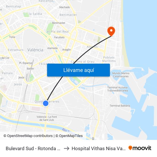 Rotonda Dels Hams to Hospital Vithas Nisa Valencia Al Mar map