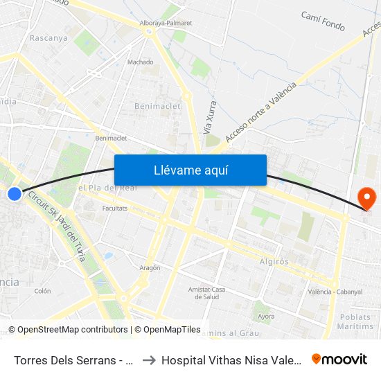 Les Corts to Hospital Vithas Nisa Valencia Al Mar map