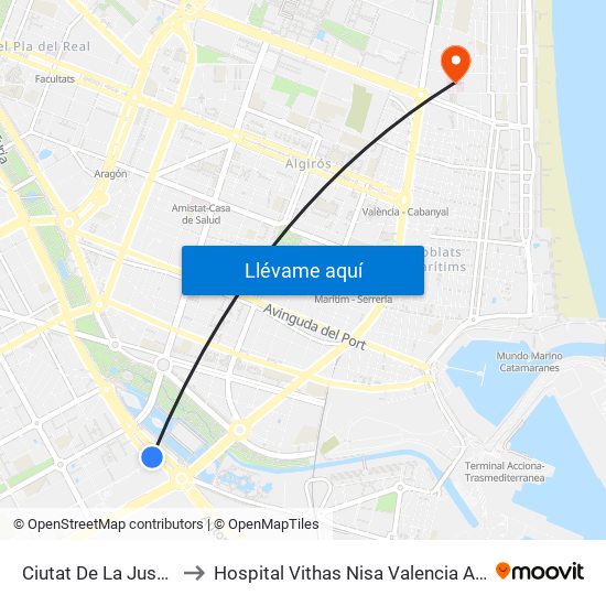 Ciutat De La Justícia to Hospital Vithas Nisa Valencia Al Mar map