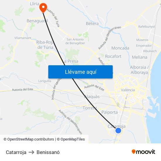 Catarroja to Benissanó map