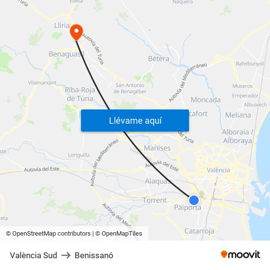 València Sud to Benissanó map