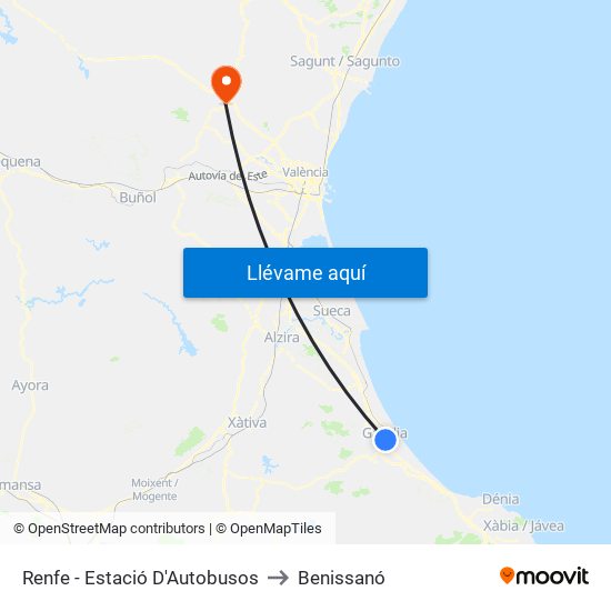 Renfe - Estació D'Autobusos to Benissanó map