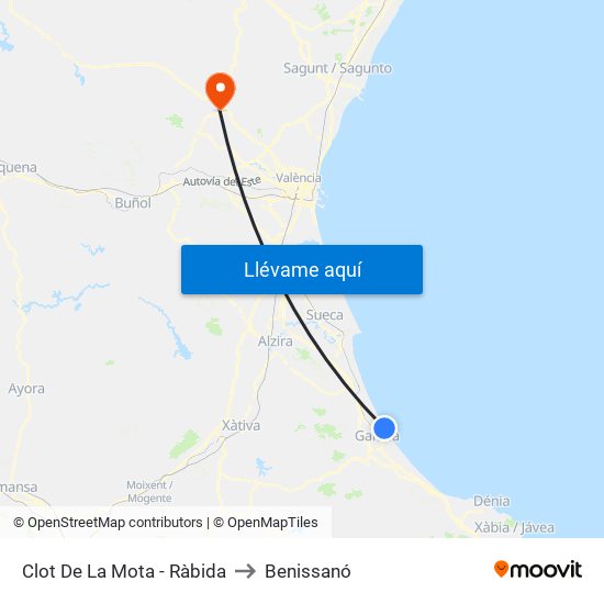 Clot De La Mota - Ràbida to Benissanó map