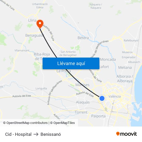 Cid - Hospital to Benissanó map