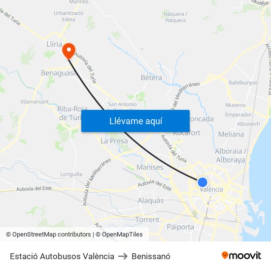 Estació Autobusos València to Benissanó map