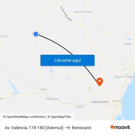 Av. València, 178-180 [Ademuz] to Benissanó map