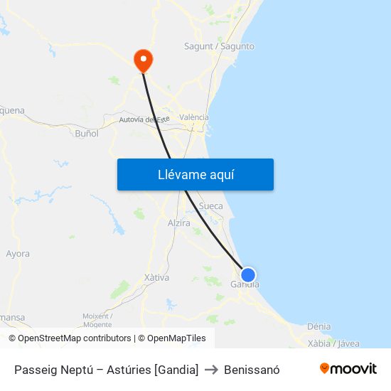 Passeig Neptú – Astúries [Gandia] to Benissanó map