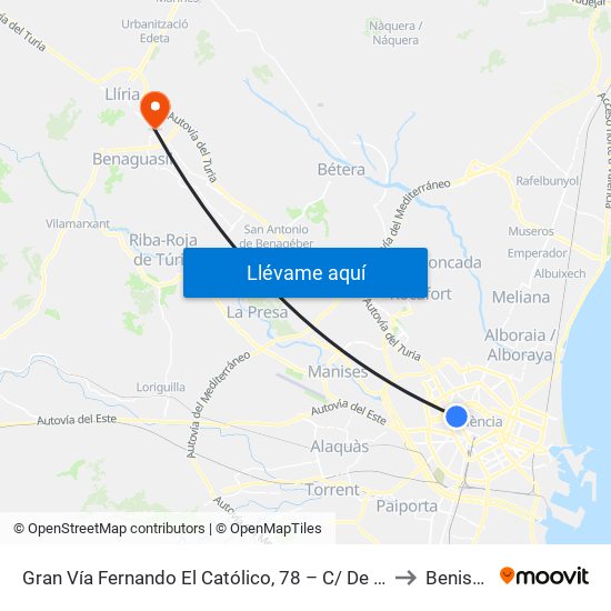 Gran Vía Fernando El Católico, 78 – C/ De Quart [València] to Benissanó map